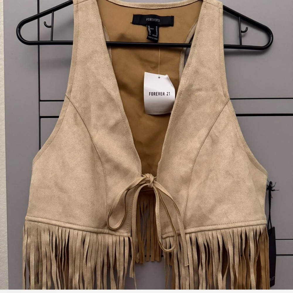 Forever 21 Beige Suede Fringe Vest